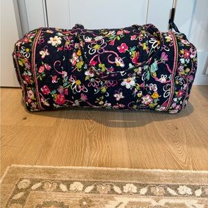 Vera Bradley Navy Quilted Floral XL Duffel with Pink Accents